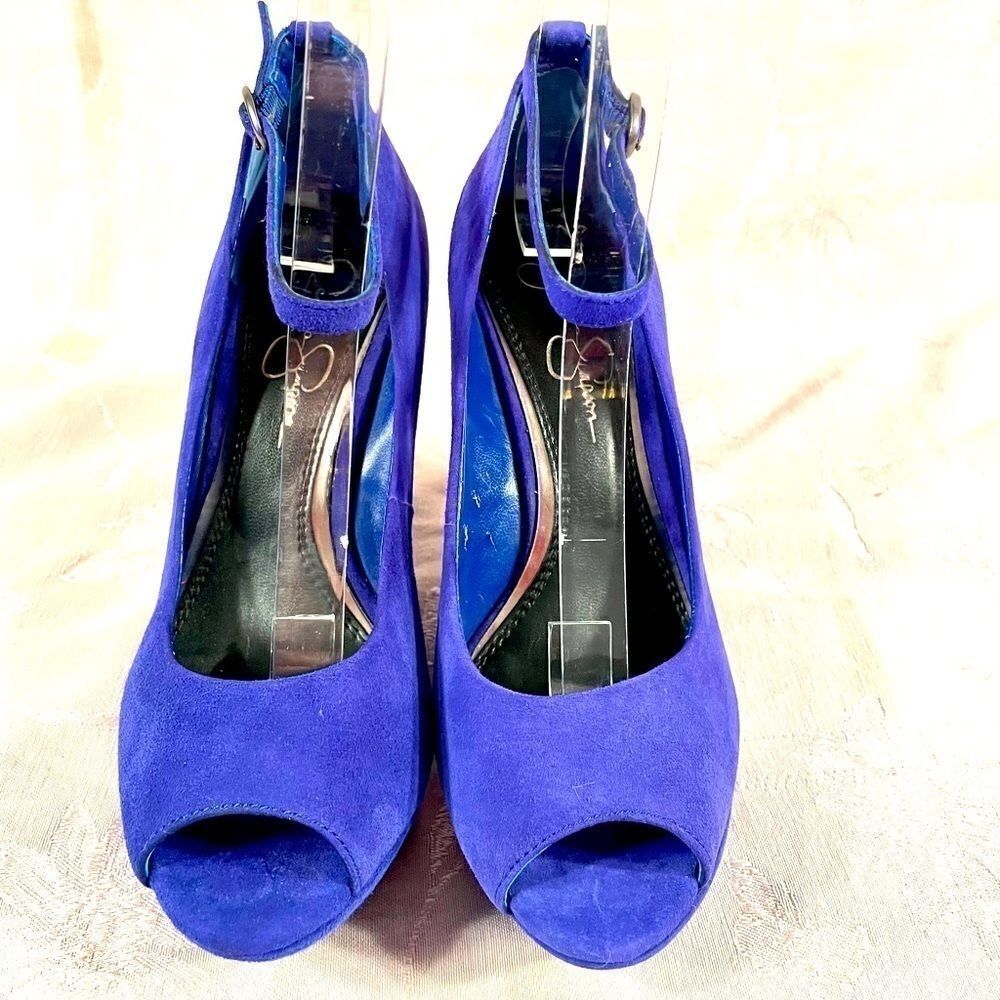 JESSICA SIMPSON BLUE SUEDE PLATFORMS SIZE 7B